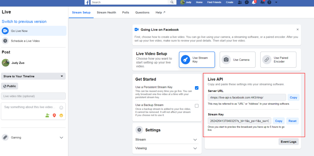 How to get URL of live Facebook videos